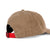 Topo Designs Mountain Ball Cap cotton logo hat in Dark Khaki brown showing adjustable red strap on back.