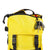 Top detail shot of the Topo Designs Rover Pack Mini in Yellow showing top zipper pocket and internal key clip.