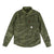 Inside shot of Topo Designs Men's Insulated Shirt Jacket in Olive showing lining.
