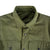 Front detail shot of Men's Topo Designs Insulated Shirt Jacket in Olive green showing collar.