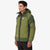 Topo Designs Mountain Puffer Hoodie in Olive green on model