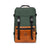 Topo Designs Rover Pack Heritage Canvas made in the USA backpack in Olive green with brown leather.