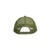 Snapback on back of Topo Designs Trucker Hat with mesh back and original logo patch in olive green.