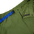 Detail Shot of Topo Designs Women's River Shorts in Olive green showing front zipper, snap closure, and T-lock belt.