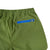 Detail Shot of Topo Designs Women's River Shorts in Olive green showing back zipper security pocket.