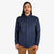 Close-up front model shot of Men's Topo Designs Insulated Shirt Jacket in Navy blue.