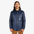 Close-up front model shot of Men's Topo Designs Insulated Shirt Jacket in Navy blue.
