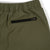 Topo Designs Men's River Shorts Lightweight quick dry swim trunks showing back zipper pocket in Olive green.